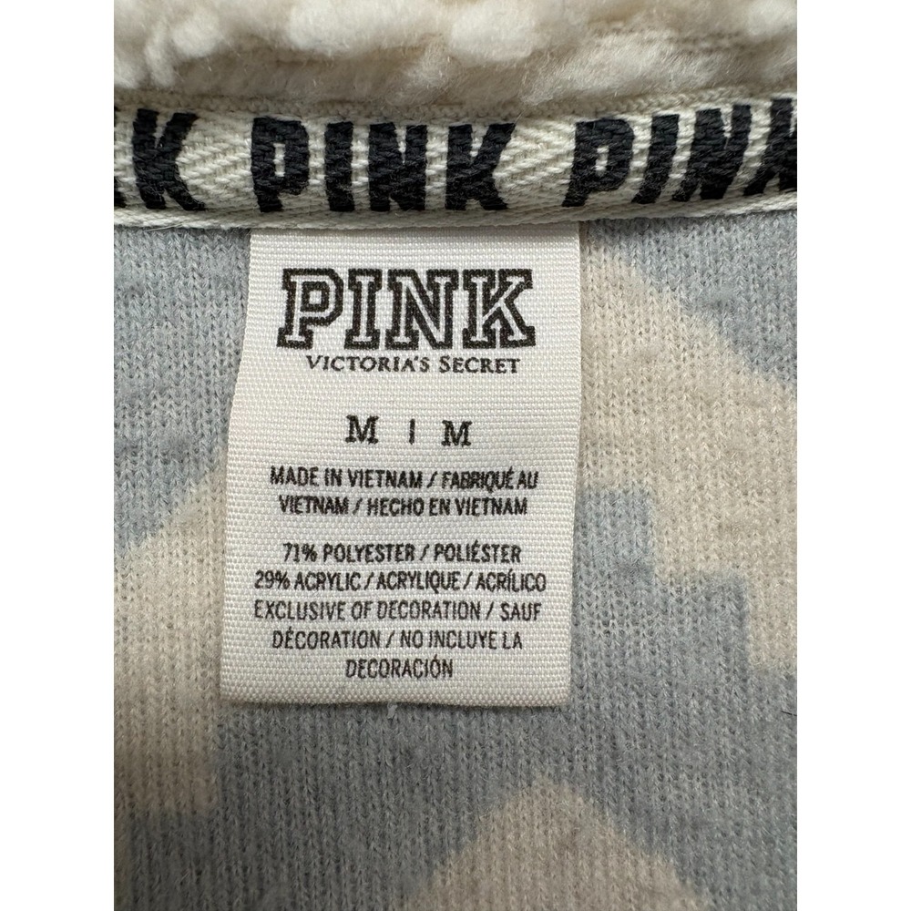 Pink Victoria's Secret Sweater Womens Gray White Geo 1/4 Zip Sherpa Fleece M - Picture 6 of 7